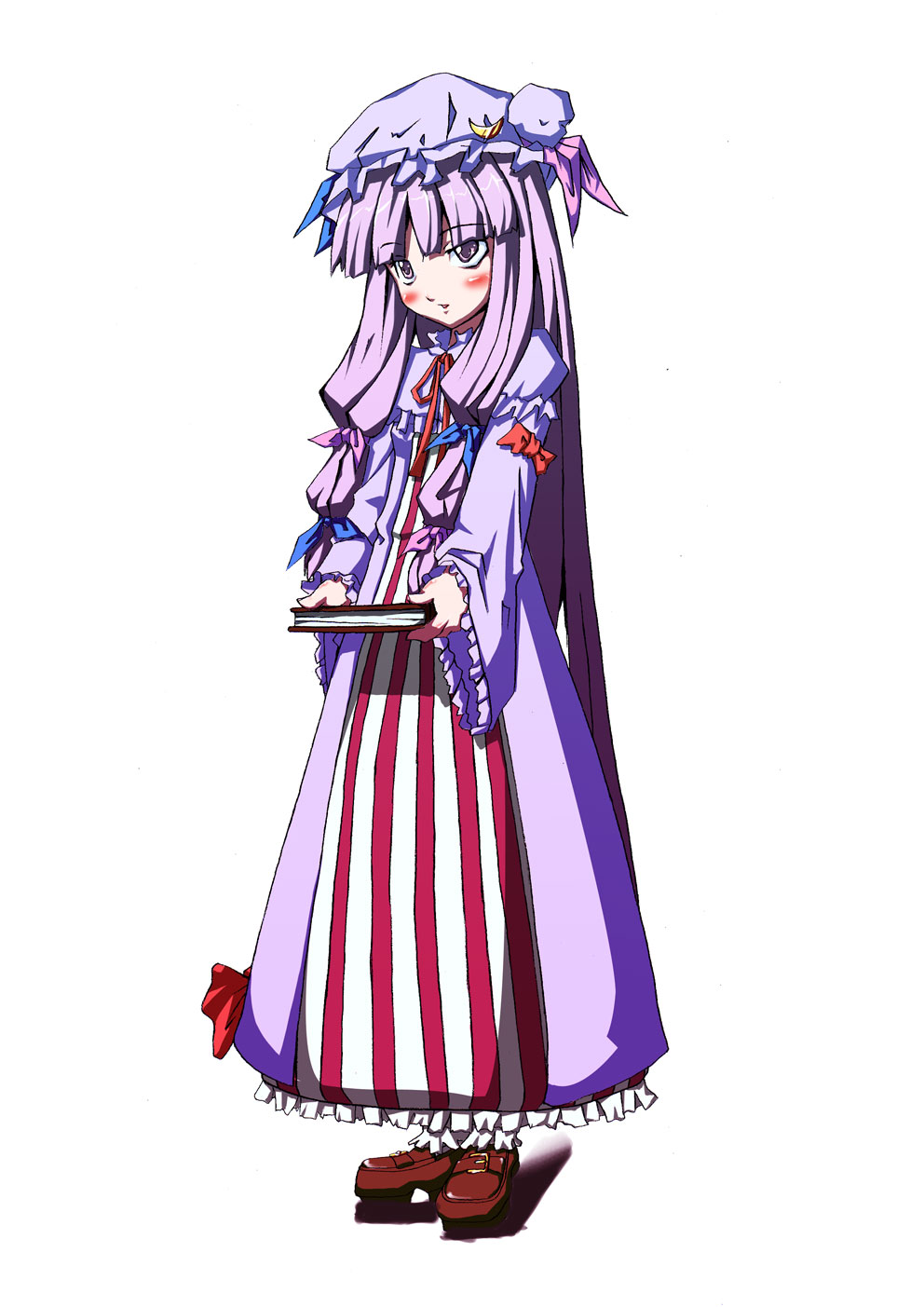 book, chiko2, hair_ribbon, hair_ribbons, hat, highres, long_hair, patchouli_knowledge