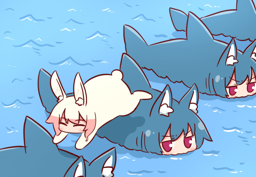 5girls, ^_^, animal, animal_ear_fluff, animal_ears, animalization, bangs, blue_hair