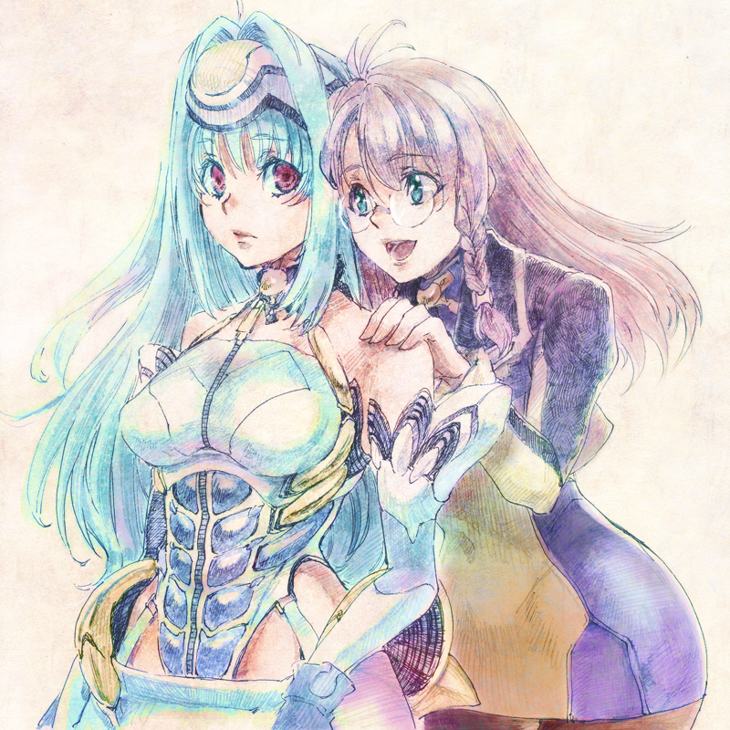 glasses, kos-mos, long_hair, multiple_girls, pantyhose, shion_uzuki, tamachi_kuwa, xenosaga