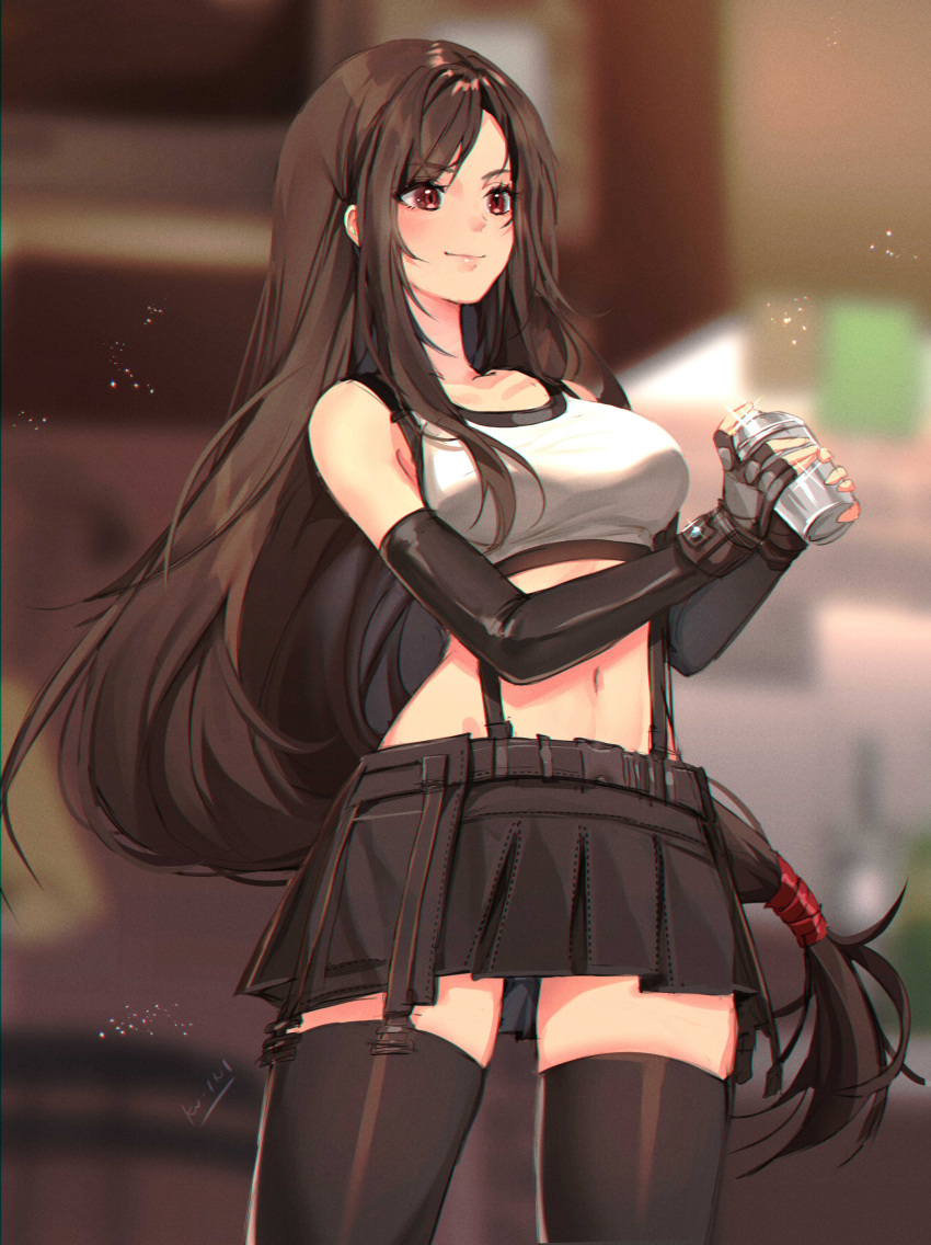 1girl, absurdres, artist_name, bangs, black_legwear, black_skirt, blurry, blurry_background