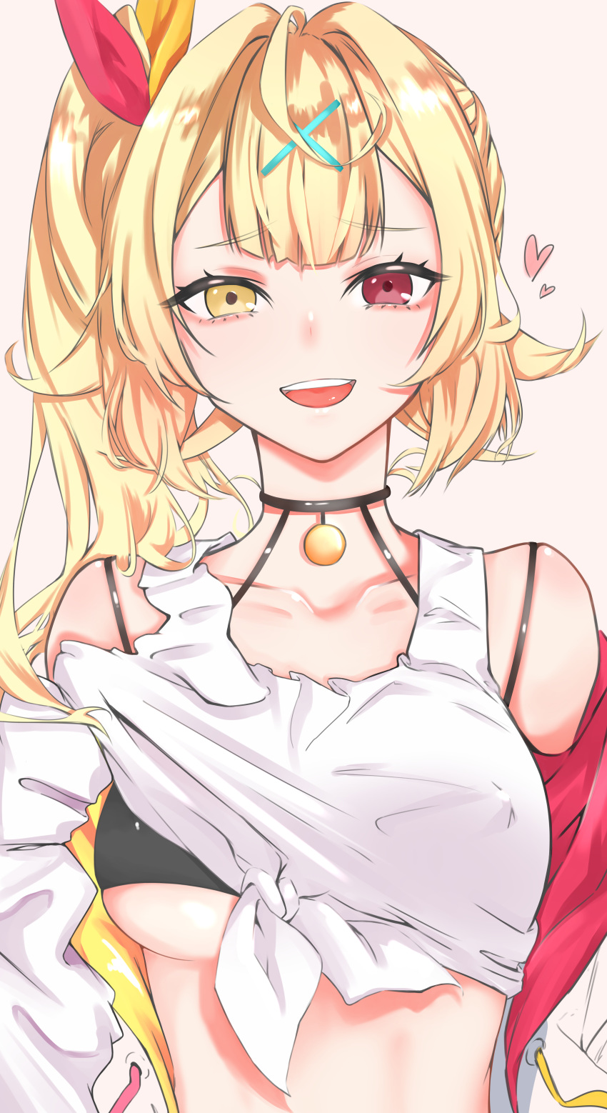 absurdres, august., black_bra, blonde_hair, bra, breasts, choker, covered_nipples