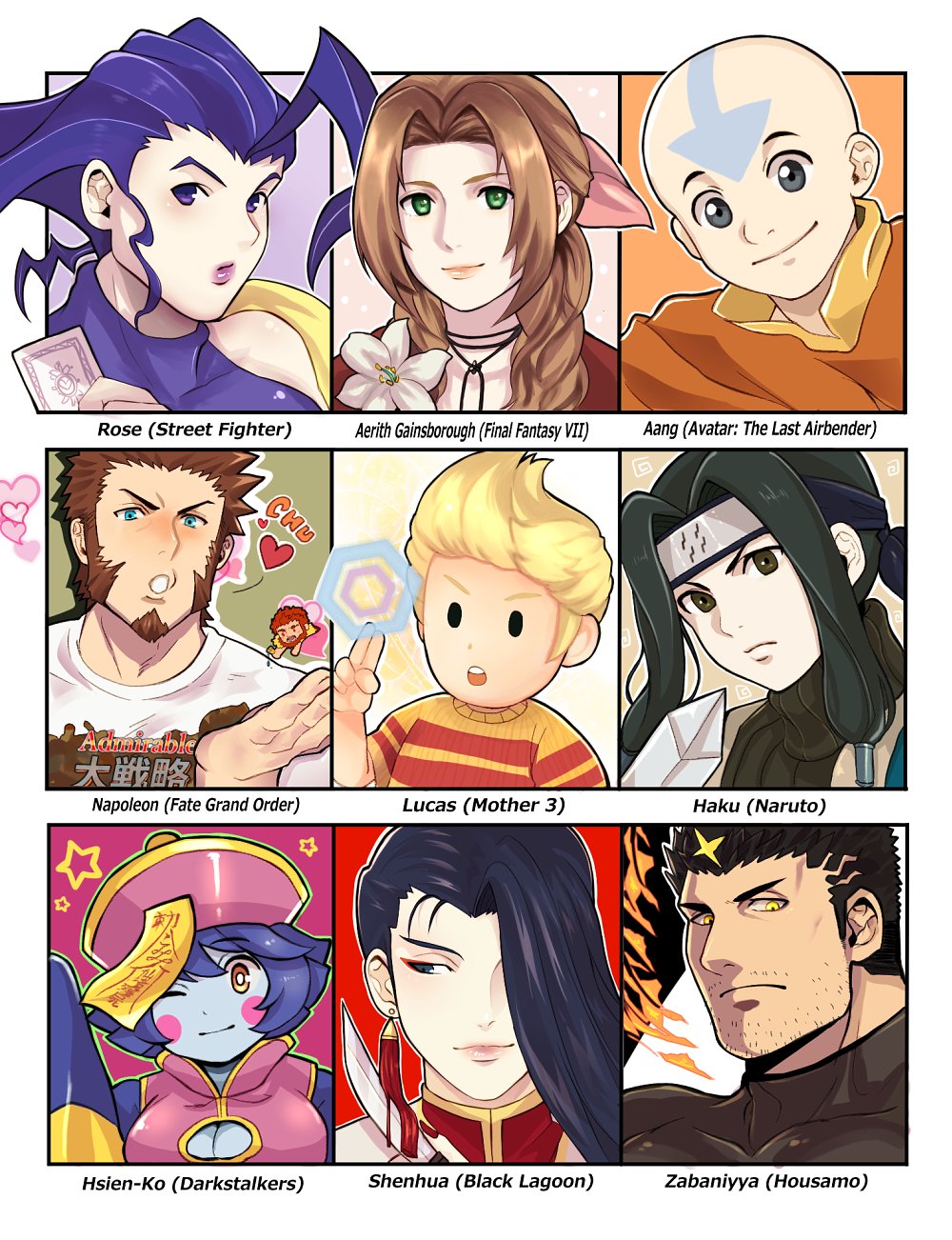 4girls, 5boys, aang, aerith_gainsborough, alternate_costume, androgynous, avatar:_the_last_airbender, avatar_legends