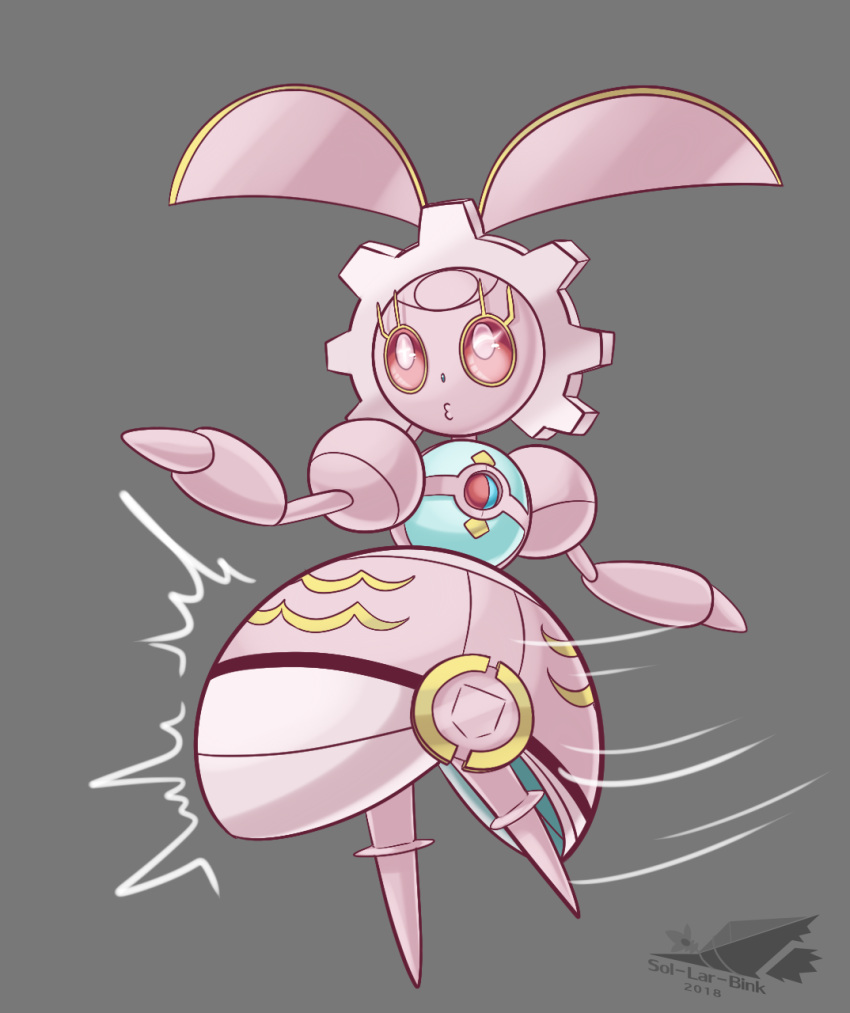 commentary, creature, english_commentary, full_body, gen_7_pokemon, grey_background, highres, magearna