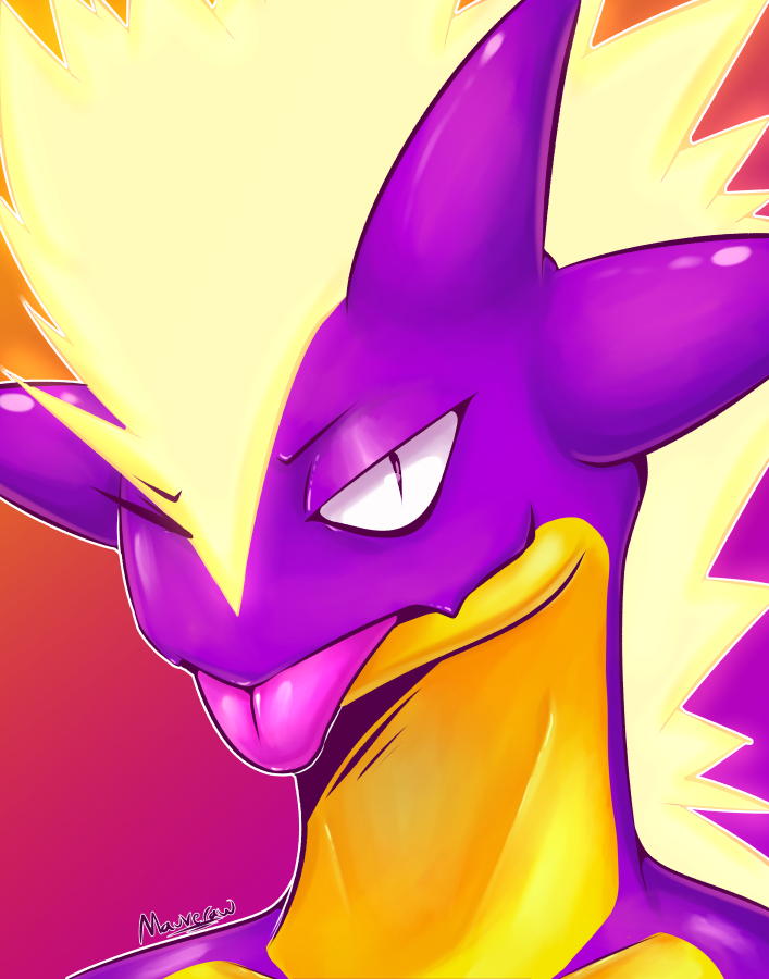 commentary, english_commentary, face, gen_8_pokemon, looking_at_viewer, mauveraw, pokemon, signature, tongue, tongue_out, toxtricity, toxtricity_(amped)