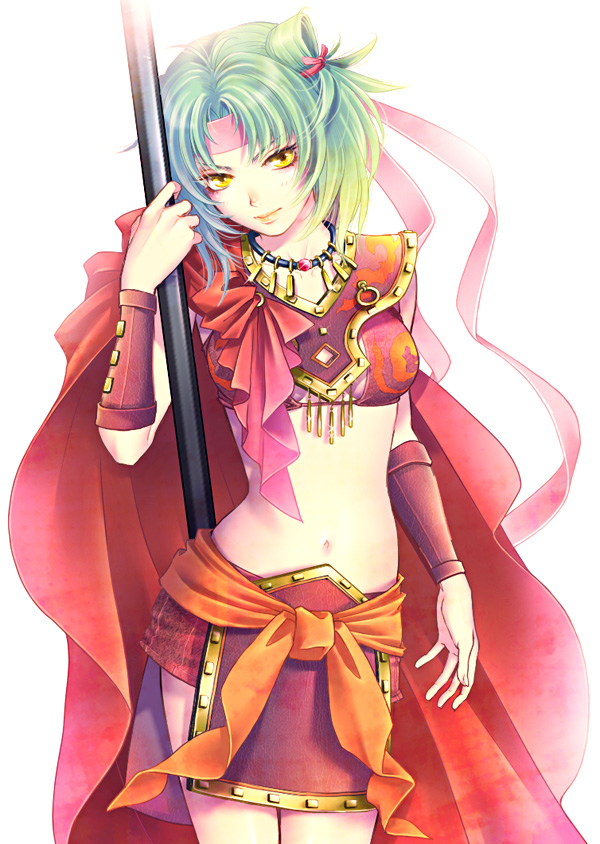 1girl, bikini, breasts, futsuhiko, genderswap, genderswap_(mtf), green_hair, hair_tie