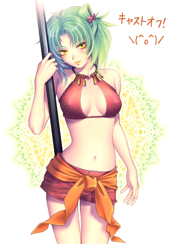 1girl, bikini_top, blush, breasts, covered_nipples, futsuhiko, genderswap, genderswap_(mtf)