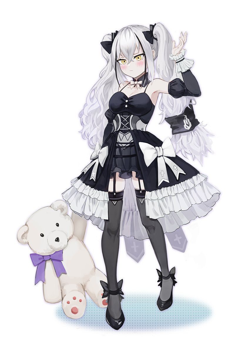 1girl, blush, breasts, destroyer_(girls_frontline), detached_sleeves, garter_straps, girls_frontline, gothic_lolita