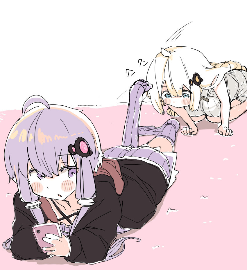 2girls, absurdres, ahoge, bangs, blue_eyes, blush, braid, breasts