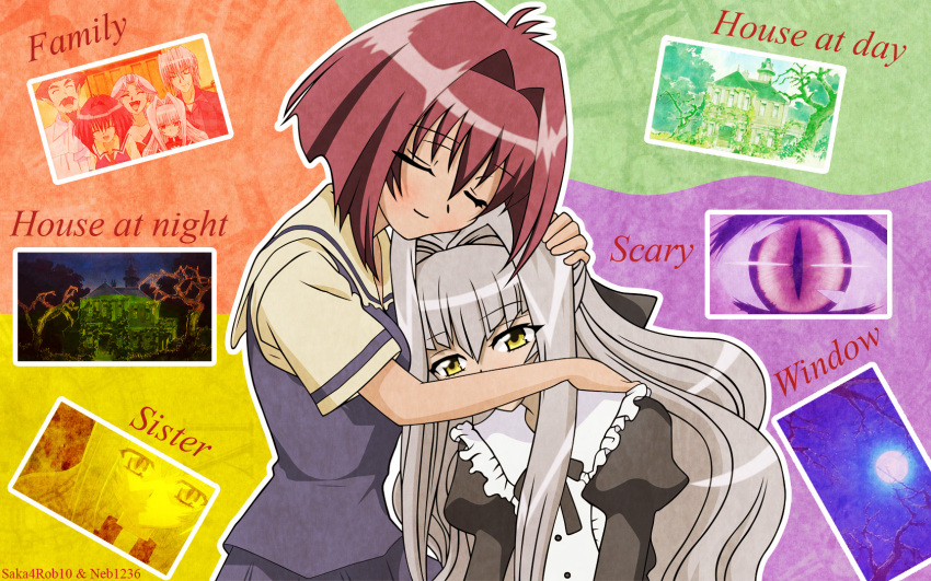 grey_hair, karin, long_hair, maaka_anju, maaka_karin, short_hair
