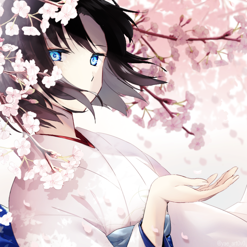 1girl, blue_eyes, brown_hair, commentary_request, fate/grand_order, fate_(series), hitsuji_kumo, japanese_clothes