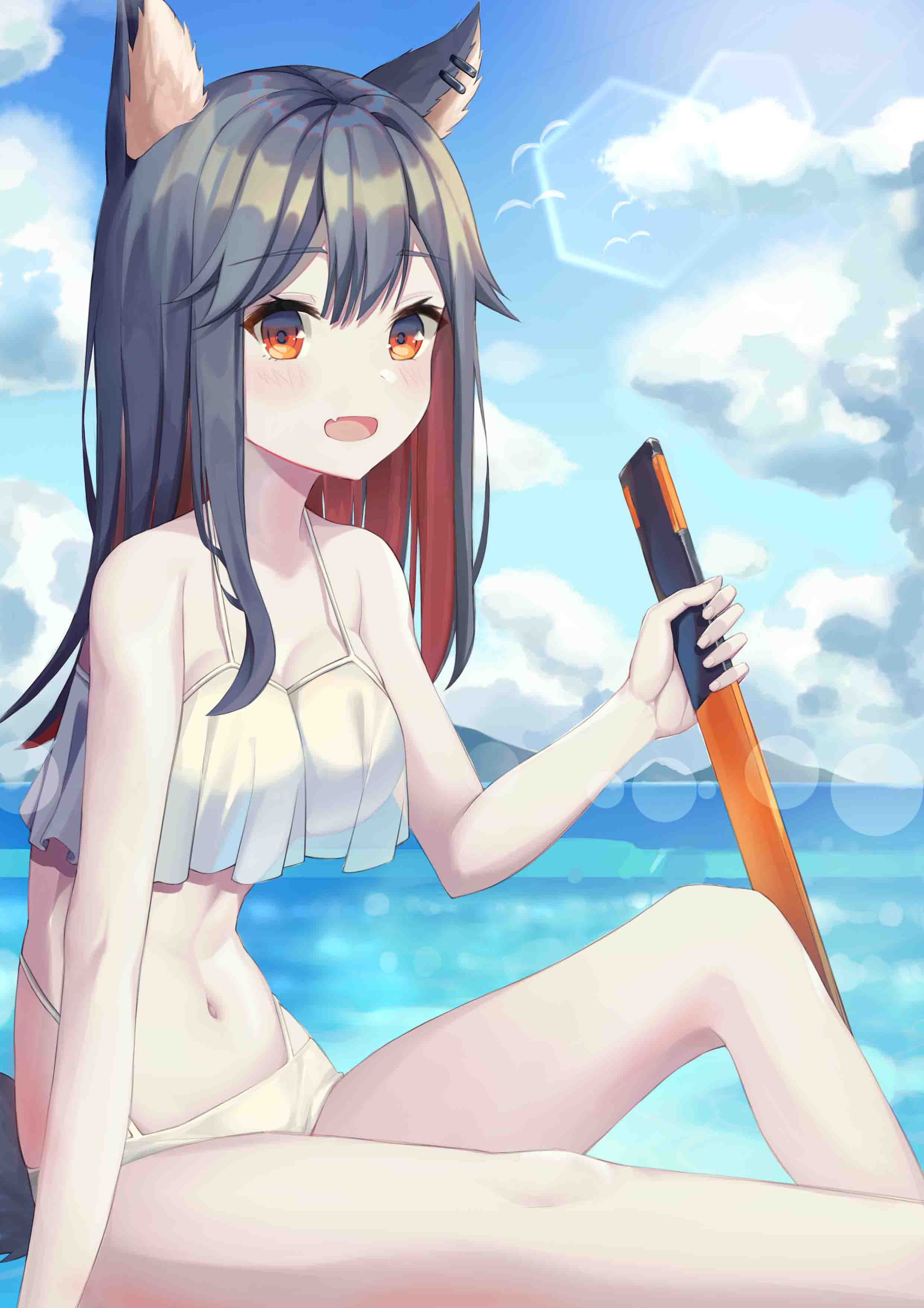 1girl, absurdres, animal_ear_fluff, animal_ears, arknights, bangs, bare_shoulders, bikini