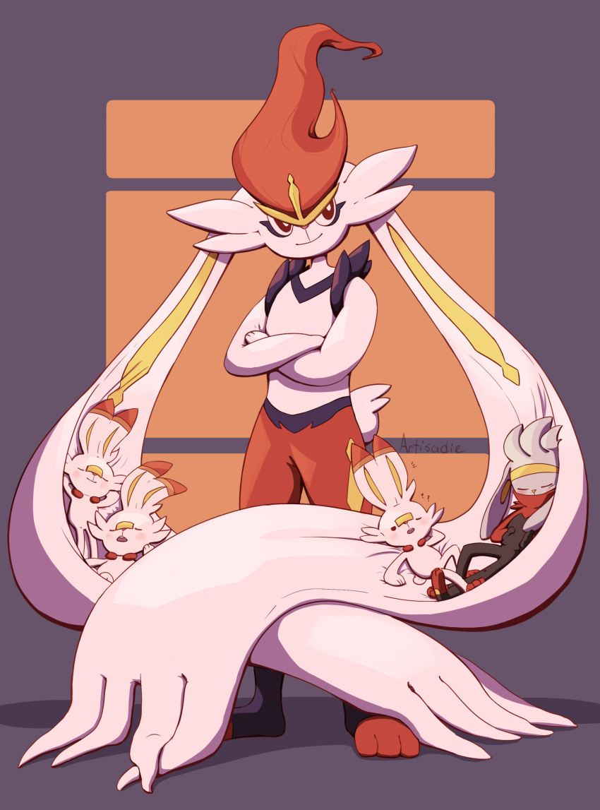 absurdres, artisadie, brown_eyes, bunny_focus, cinderace, closed_eyes, commentary, creature