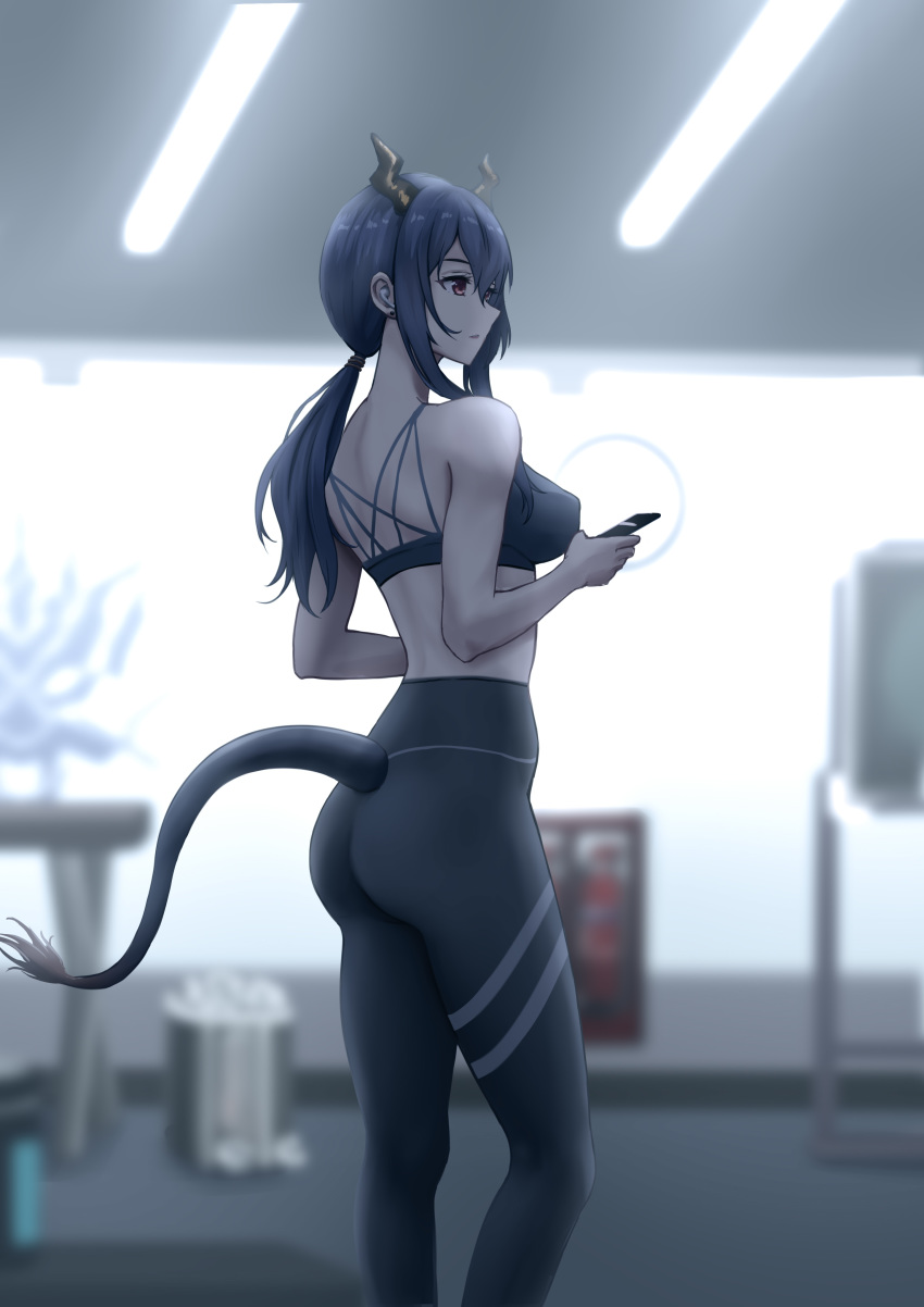 1girl, absurdres, arknights, ass, backlighting, bare_arms, bare_shoulders, black_hair