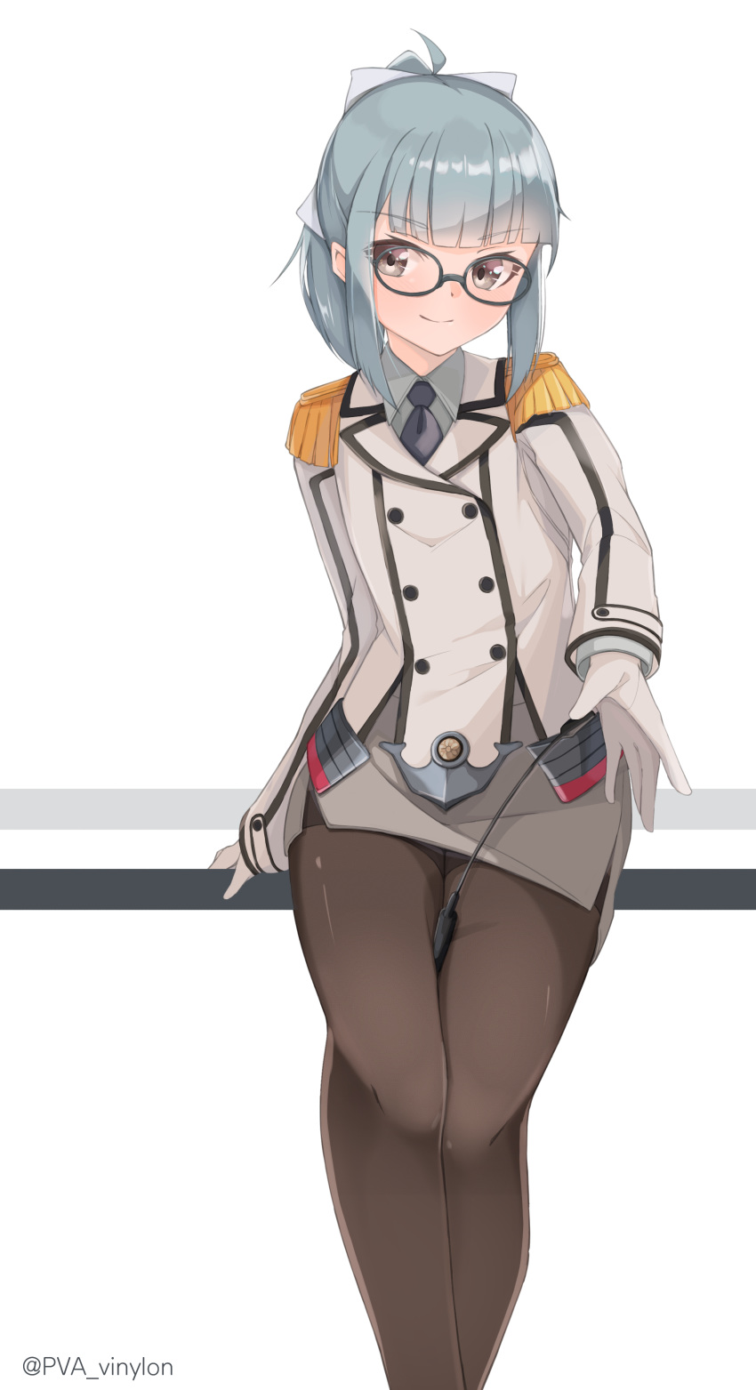 1girl, absurdres, alternate_costume, black_legwear, collared_shirt, cosplay, double-breasted, epaulettes