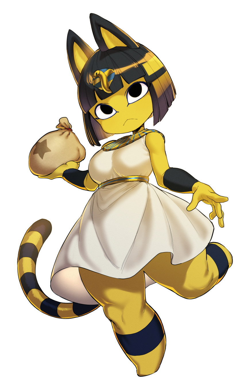 1girl, :<, absurdres, animal_ears, bag, bangs, belt, black_eyes