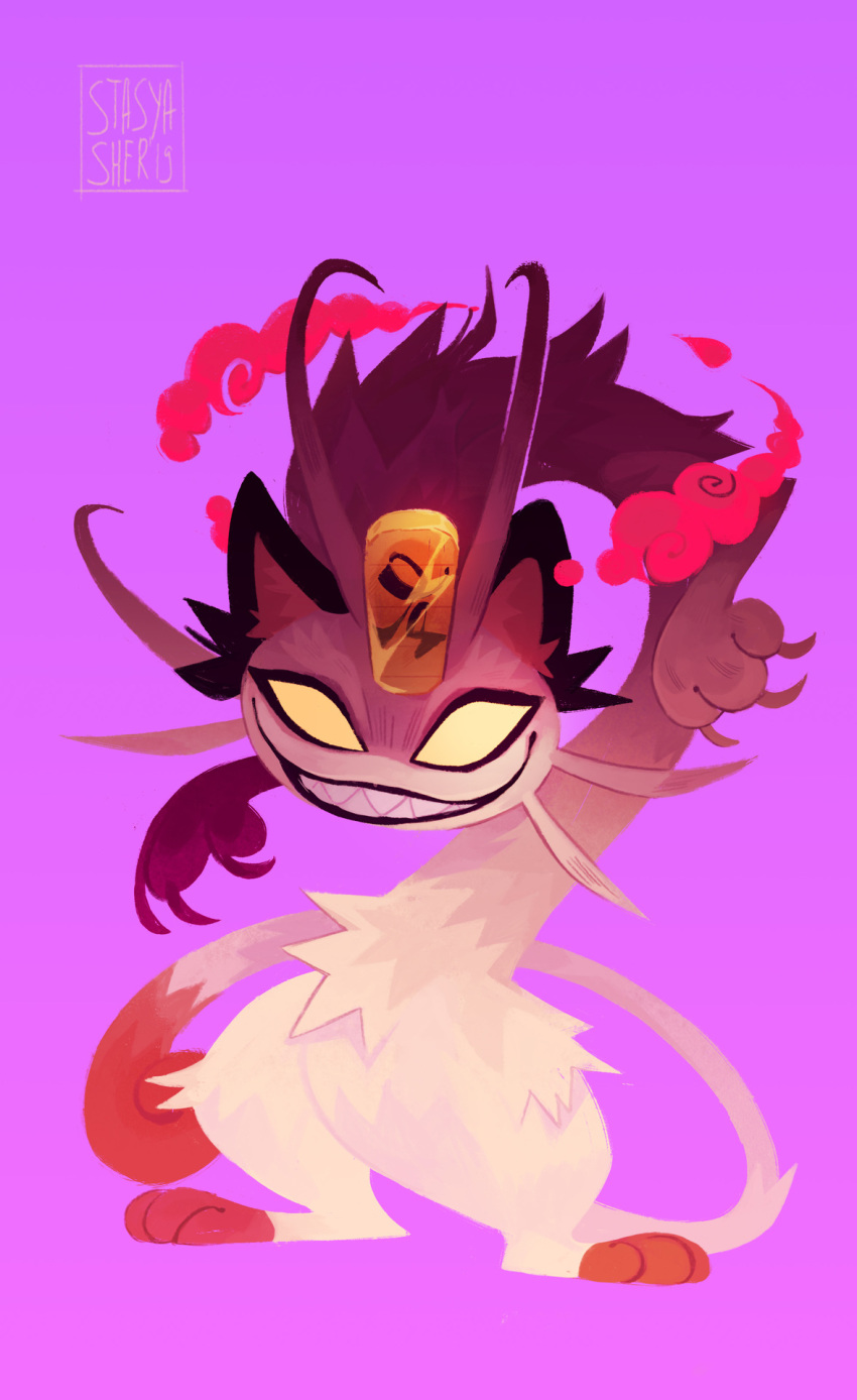 blank_eyes, cat, cat_focus, claws, commentary, creature, english_commentary, evil_grin