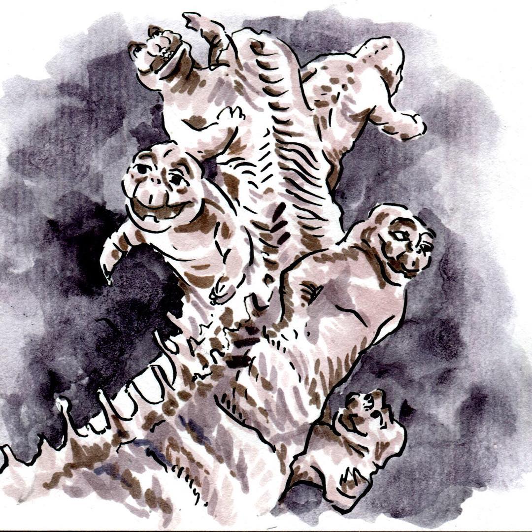 clone, godzilla's_tail_crawling_with_creatures, godzilla_(series), godzilla_no_musuko, kaijuu, minilla, mutation, no_humans