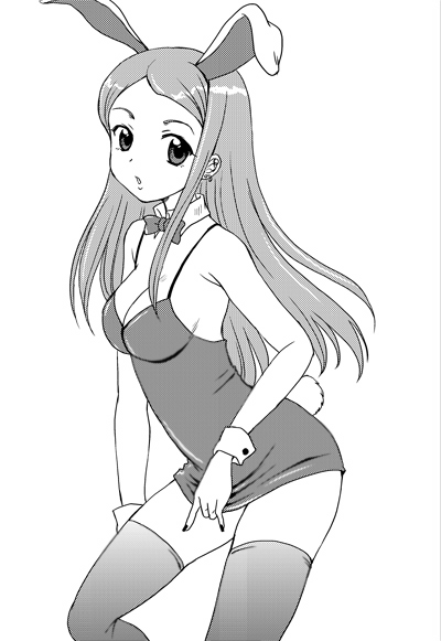 \m/, aoyama_reo, bow, bowtie, breasts, bunny_ears, bunny_tail, bunnysuit