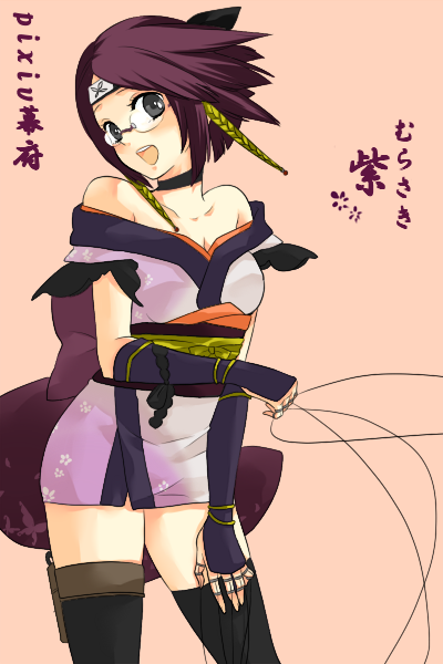 bare_shoulders, beniko, choker, elbow_gloves, female, glasses, gloves, japanese_clothes