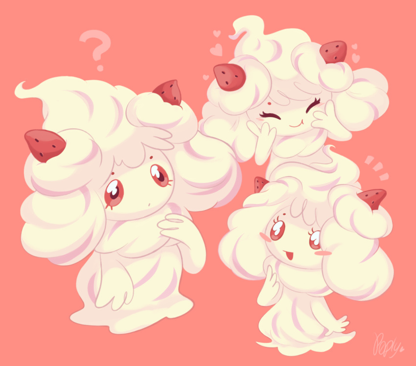 :d, ?, ^_^, alcremie, blush_stickers, closed_eyes, closed_mouth, commentary