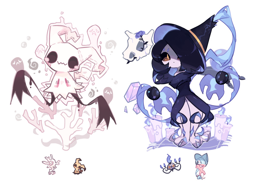 black_eyes, black_hair, chandelure, charamells, commentary, creature, cubone, cursola