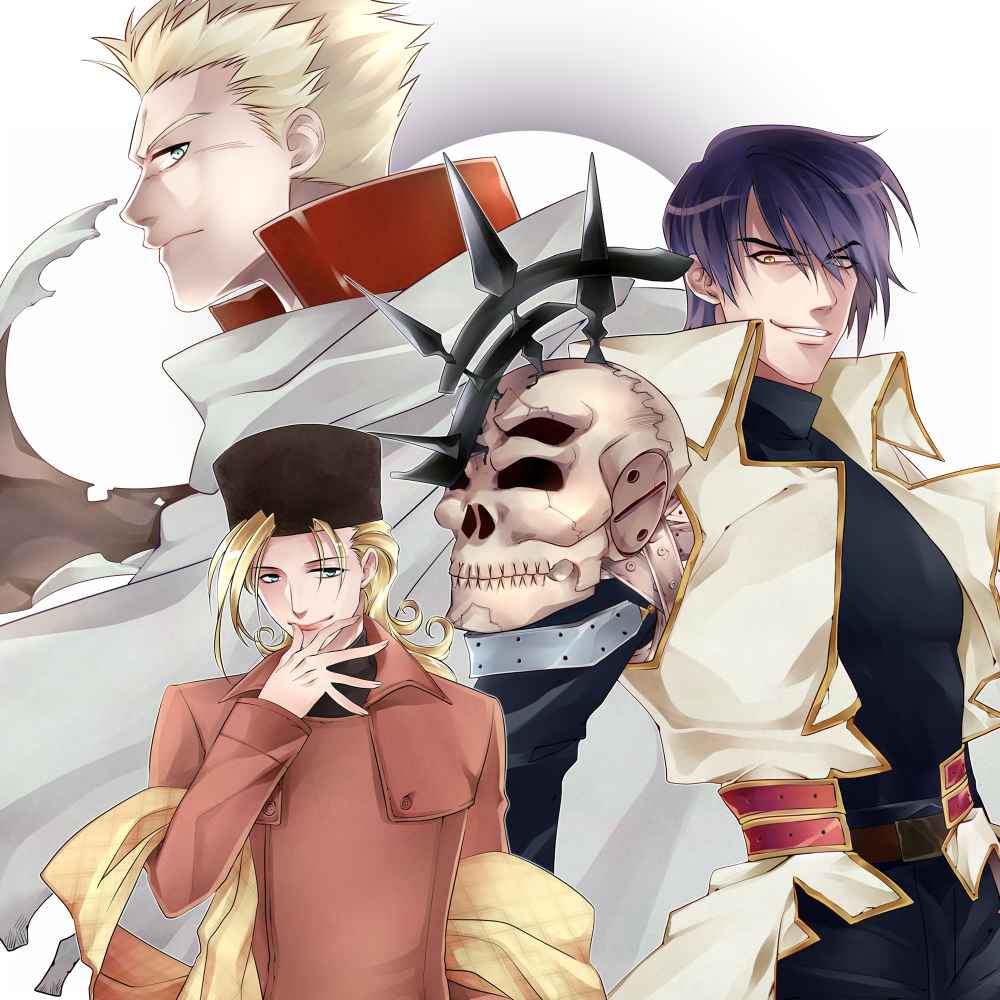 2boys, belt, black_pants, black_shirt, blonde_hair, blue_eyes, blue_hair, brown_eyes