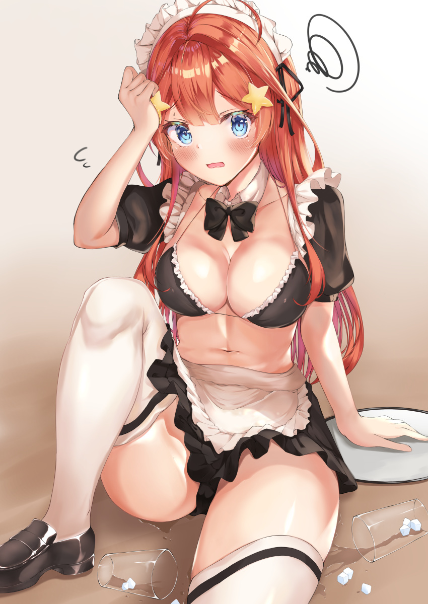 1girl, absurdres, ahoge, alternate_costume, bangs, black_footwear, black_neckwear, black_skirt