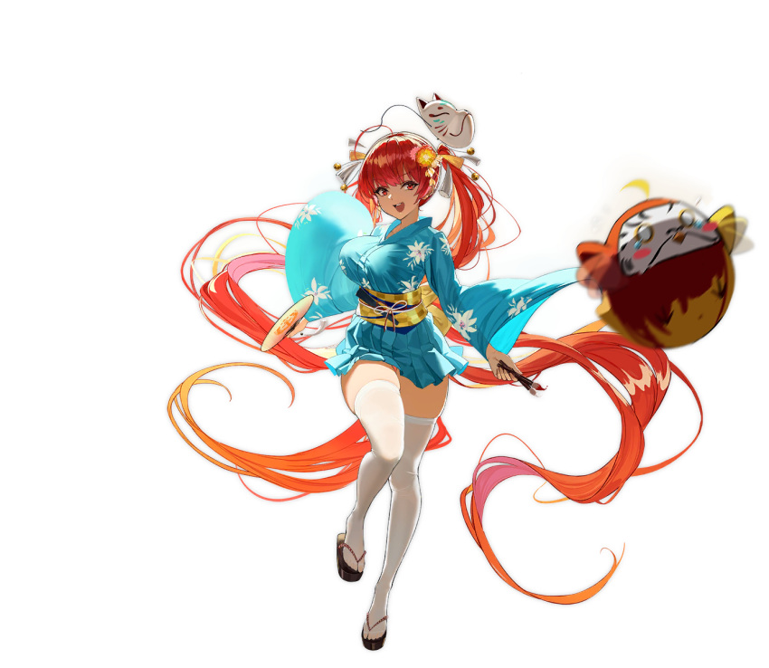 1girl, =_=, azur_lane, blue_hair, blue_kimono, breasts, eyebrows_visible_through_hair, fan