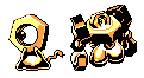 commentary, creature, english_commentary, full_body, gen_7_pokemon, lowres, melmetal, meltan, mythical_pokemon, no_humans, pat_attackerman, pixel_art, pokemon, pokemon_(creature), simple_background, sprite, white_background