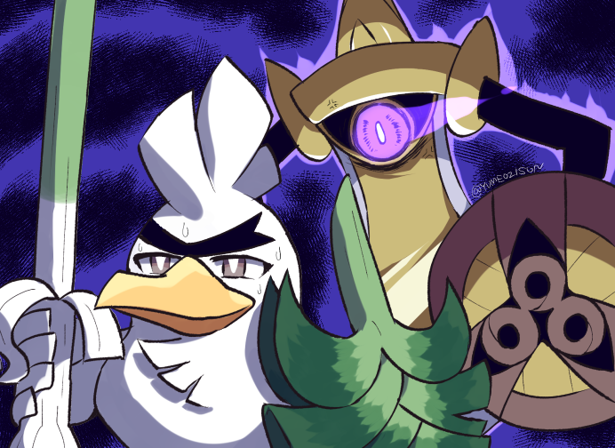 aegislash, aura, bird, brown_eyes, commentary_request, creature, energy, gen_6_pokemon