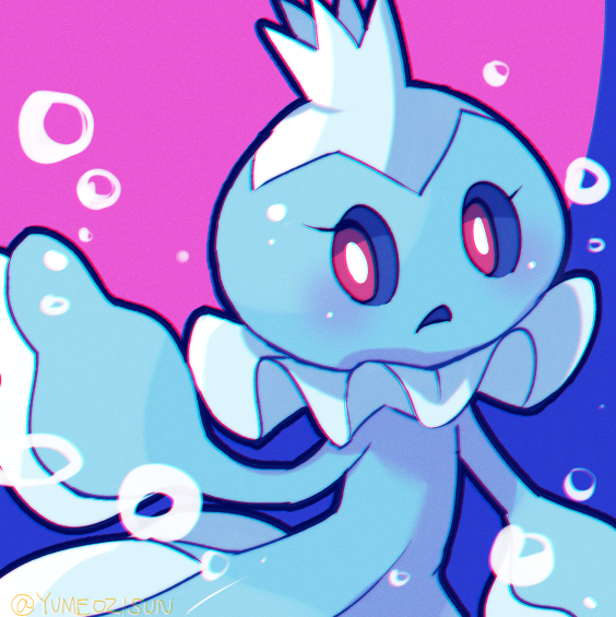 bubble, commentary_request, creature, frillish, frillish_(male), frown, gen_5_pokemon, no_humans, ozziemochi, pokemon, pokemon_(creature), solo, underwater, upper_body, violet_eyes, water