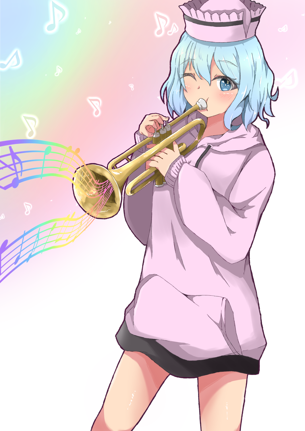 1girl, alternate_costume, blue_eyes, bright_pupils, cropped_legs, drawstring, eyebrows_visible_through_hair, gradient