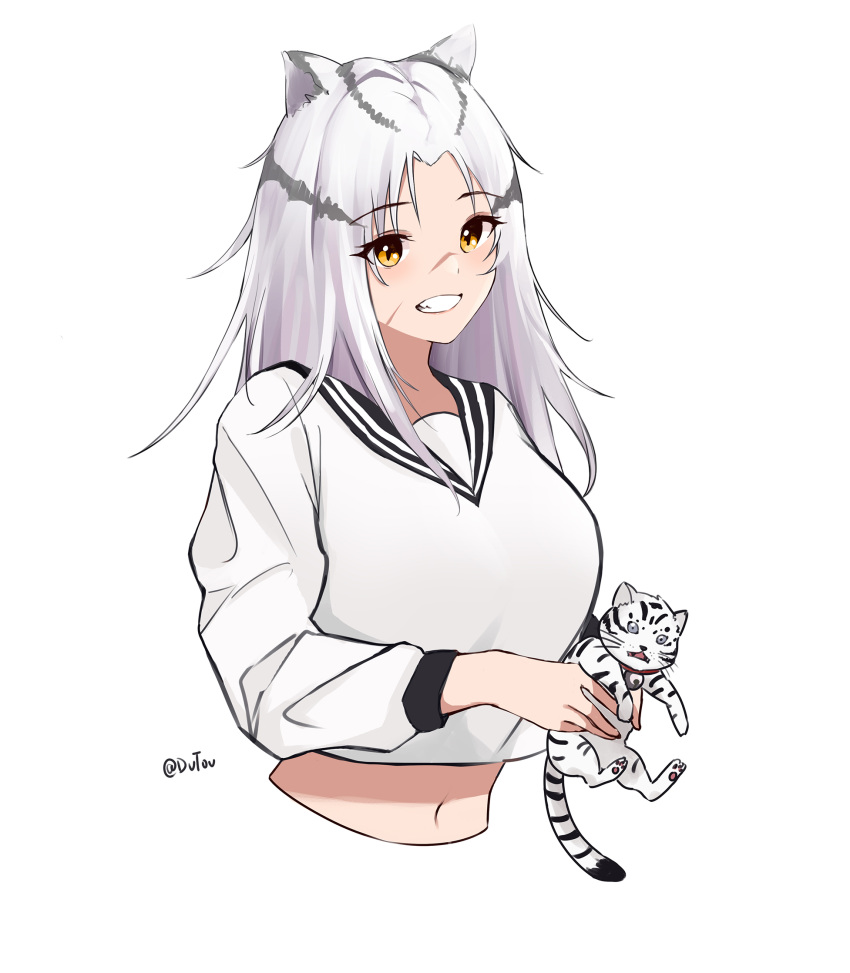 1girl, alternate_costume, animal, animal_ears, arknights, artist_name, bangs, bell