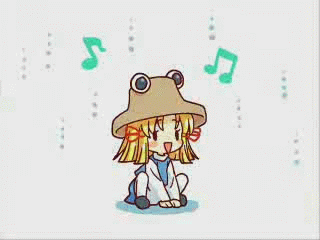 animated_gif, gif, hat, lowres, mochiya_marosuke, moriya_suwako, musical_note, silver_forest, squatting, thighhighs, touhou