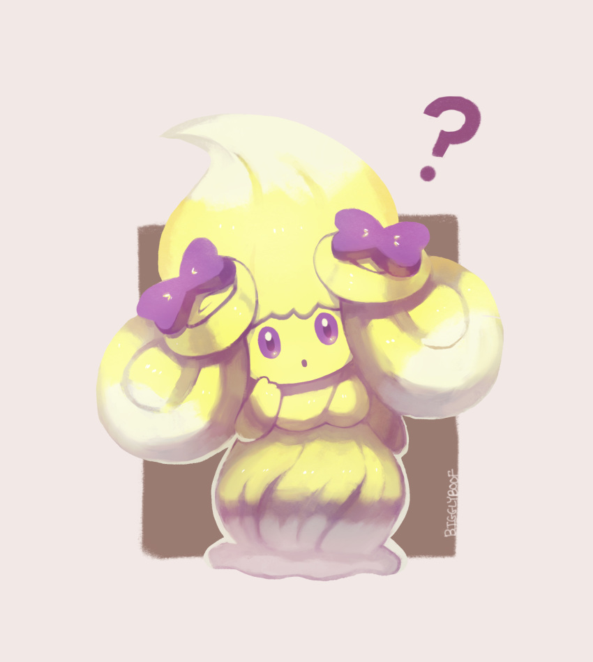 ?, alcremie, alcremie_(lemon_cream), alcremie_(ribbon_sweet), bigglyboof, commentary, creature, english_commentary