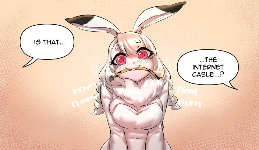 1girl, absurdres, animal_ears, blush, bunny_girl, cable, english_text, ermao_wu
