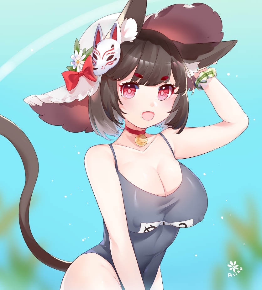 1girl, animal_ear_fluff, animal_ears, ariko_(aaaaarik), arm_up, azur_lane, bell, black_hair