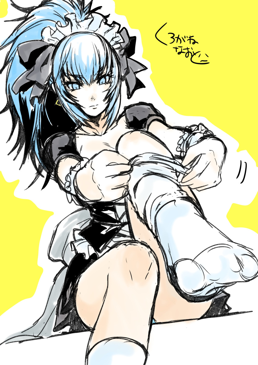 1girl, absurdres, alternate_costume, blue_hair, earrings, enmaided, gloves, highres