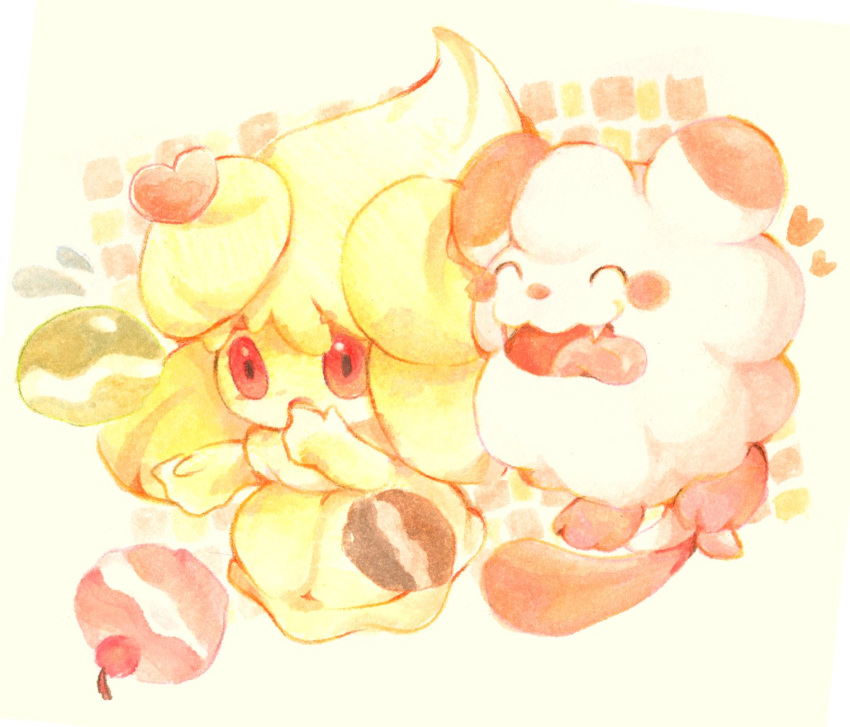 ^_^, alcremie, alcremie_(lemon_cream), alcremie_(love_sweet), closed_eyes, commentary, creature, english_commentary