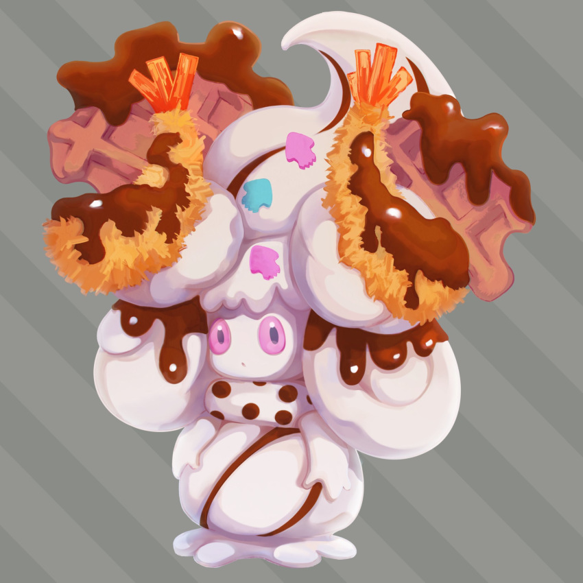 alcremie, alcremie_(other_cream), alcremie_(other_sweet), commentary_request, creature, full_body, gen_8_pokemon, grey_background