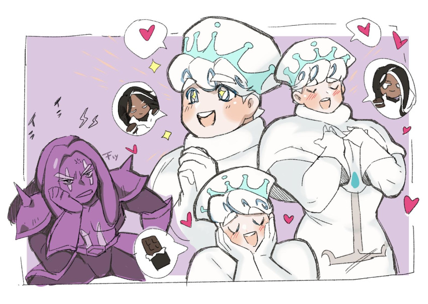 2boys, annoyed, candy, capelet, chocolate_bar, cookie_run, dark_choco_cookie, food