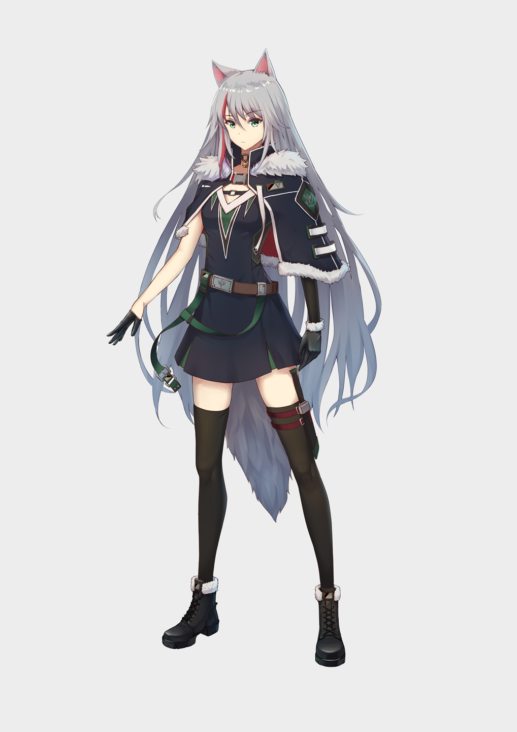 1girl, animal_ears, bell, bell_choker, belt, black_capelet, black_dress, black_footwear
