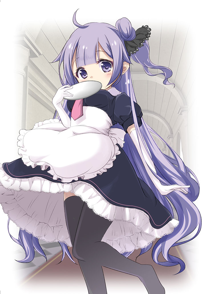 1girl, ahoge, alternate_costume, apron, azur_lane, black_dress, black_legwear, black_ribbon