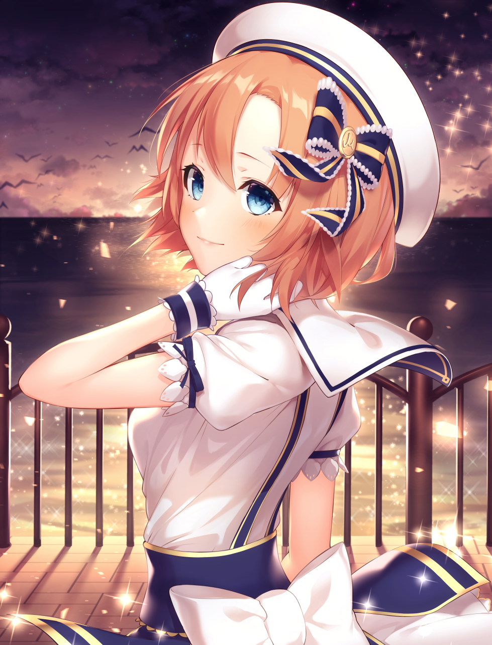 1girl, back_bow, bangs, blue_eyes, blush, bow, commentary_request, confetti