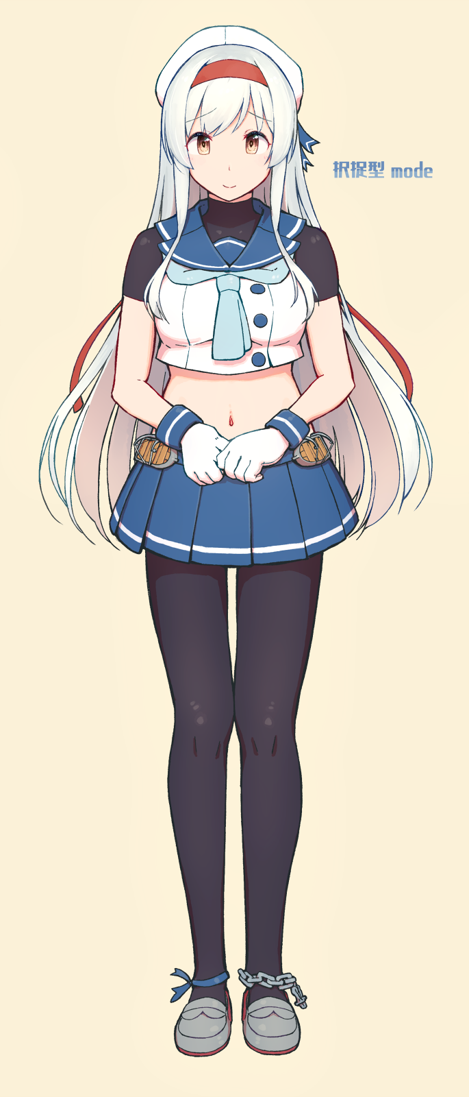 1girl, alternate_costume, black_legwear, blue_neckwear, blue_sailor_collar, blue_skirt, breasts, brown_eyes