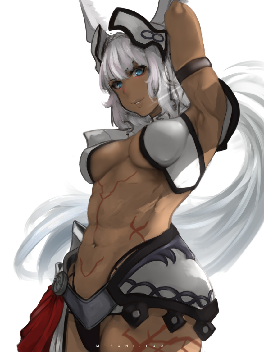 1girl, abs, animal_ears, armpits, bangs, bikini, black_bikini, black_gloves