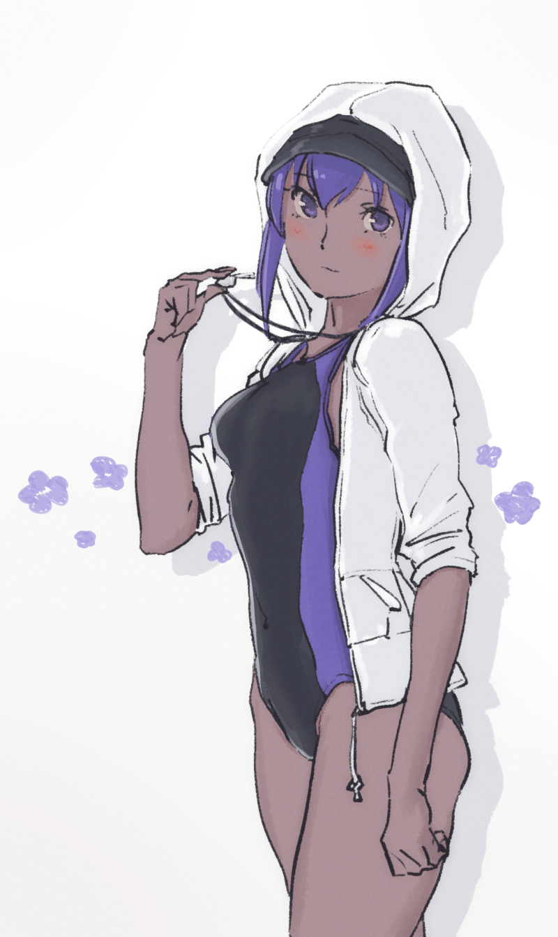 1girl, breasts, closed_mouth, competition_swimsuit, dark_skin, fate/prototype, fate/prototype:_fragments_of_blue_and_silver, fate_(series)