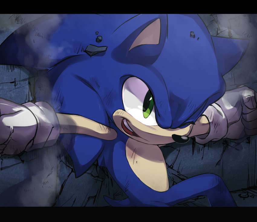 1boy, against_wall, animal_ears, blue_fur, bruise, derivative_work, gloves, green_eyes