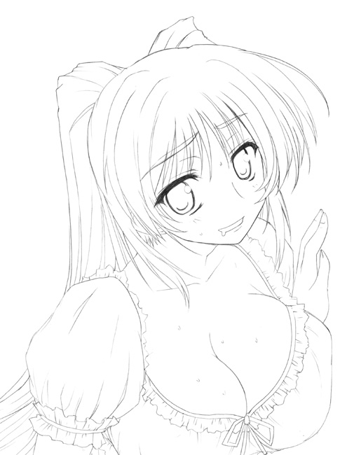 breast_press, breasts, bust, cleavage, kousaka_tamaki, large_breasts, manabu_aoi, monochrome