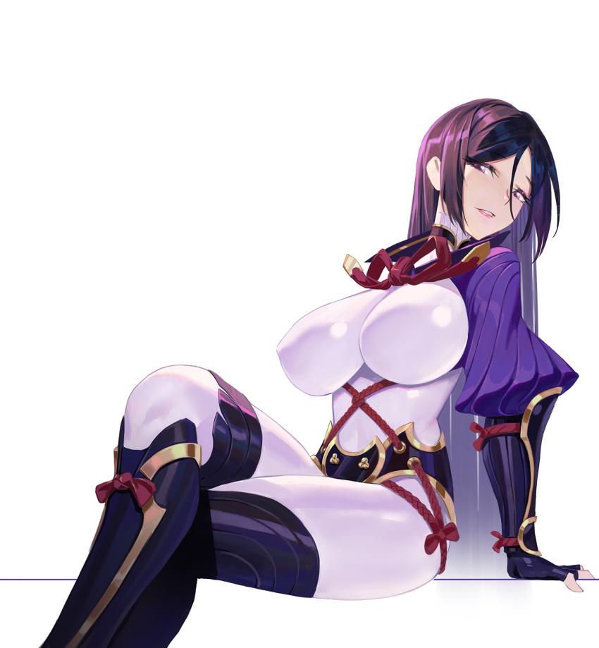 1girl, arm_guards, bangs, black_gloves, bodysuit, breasts, elbow_gloves, fate/grand_order